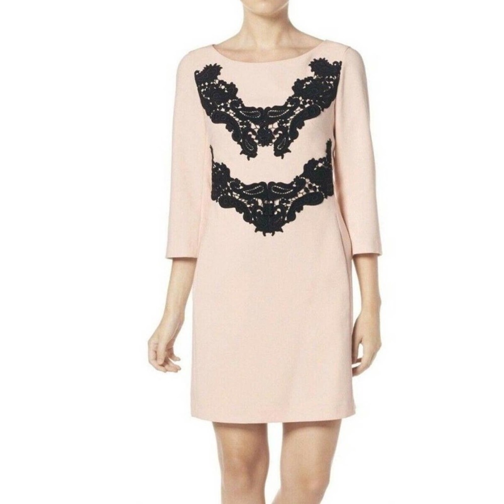 Eliza J Blush Shift Dress Black Embroidered Lace 6